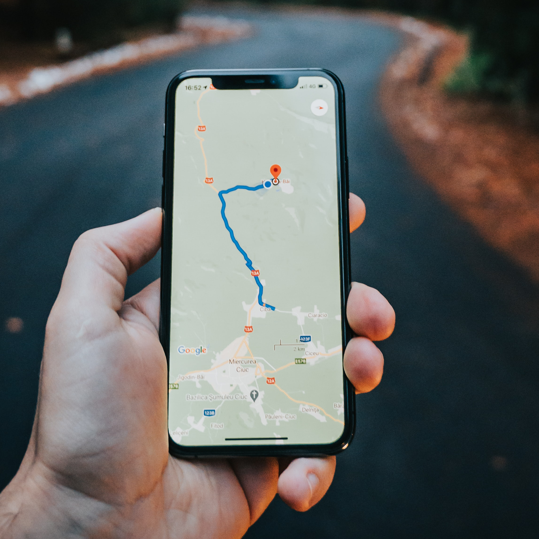 Phone with a map.